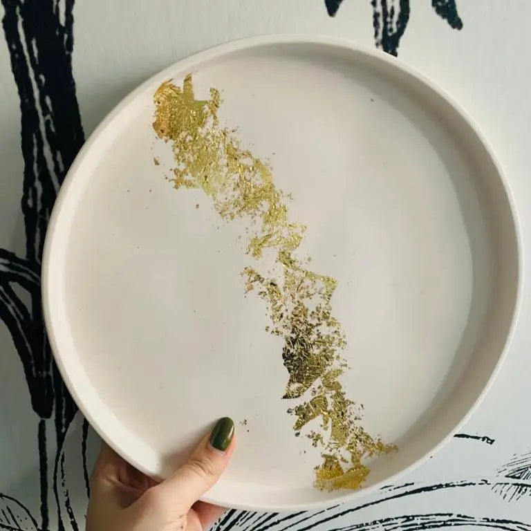 ✨ Plateau Éco-résine en Jesmonite — L'Écrin Élégant (Blanc, Or) - CasArte