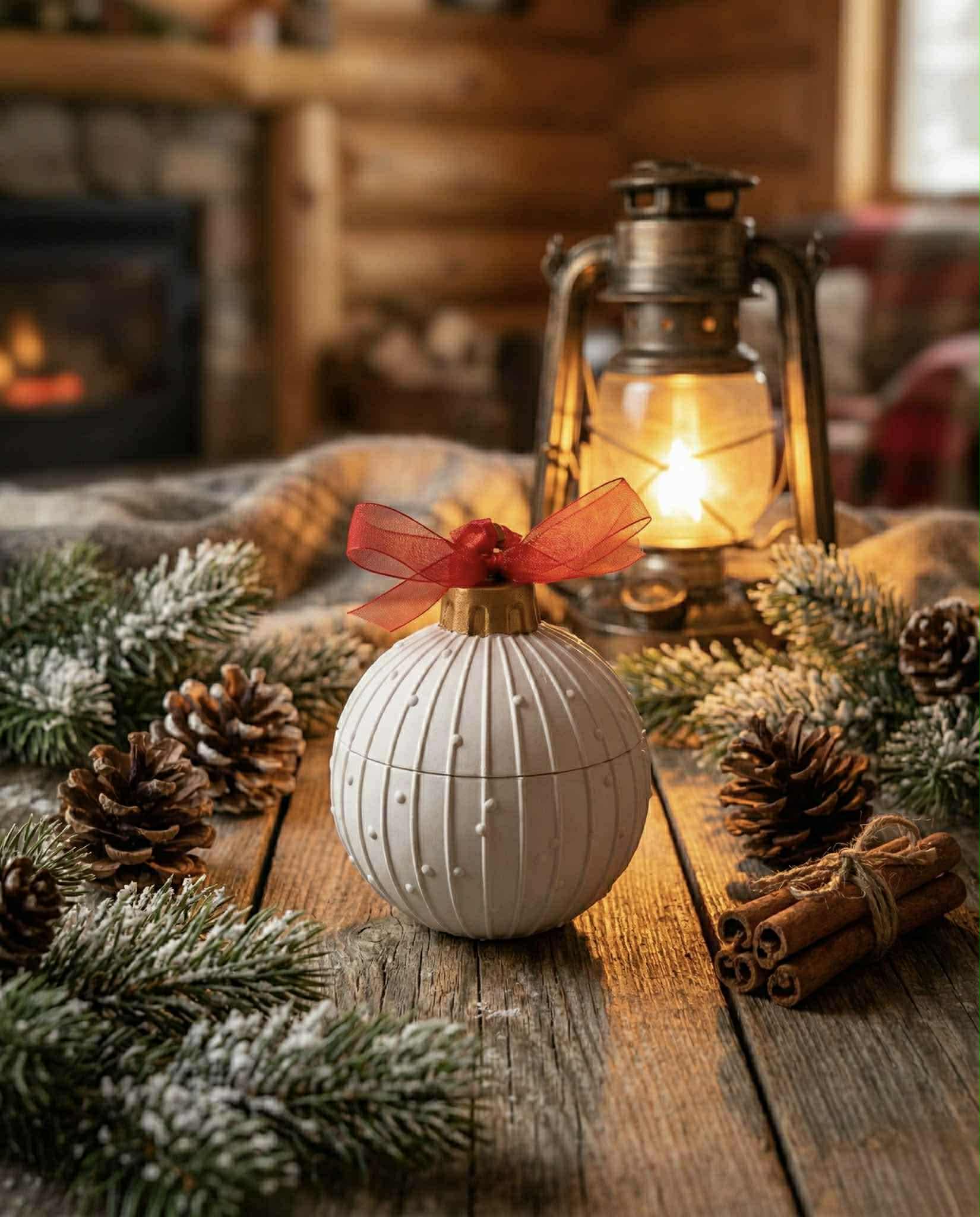 Bougie Boule de Noël Poudre de Riz – Bougie artisanale | Casarte CasArte