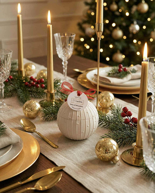 Bougie Boule de Noël Poudre de Riz – Bougie artisanale | Casarte CasArte