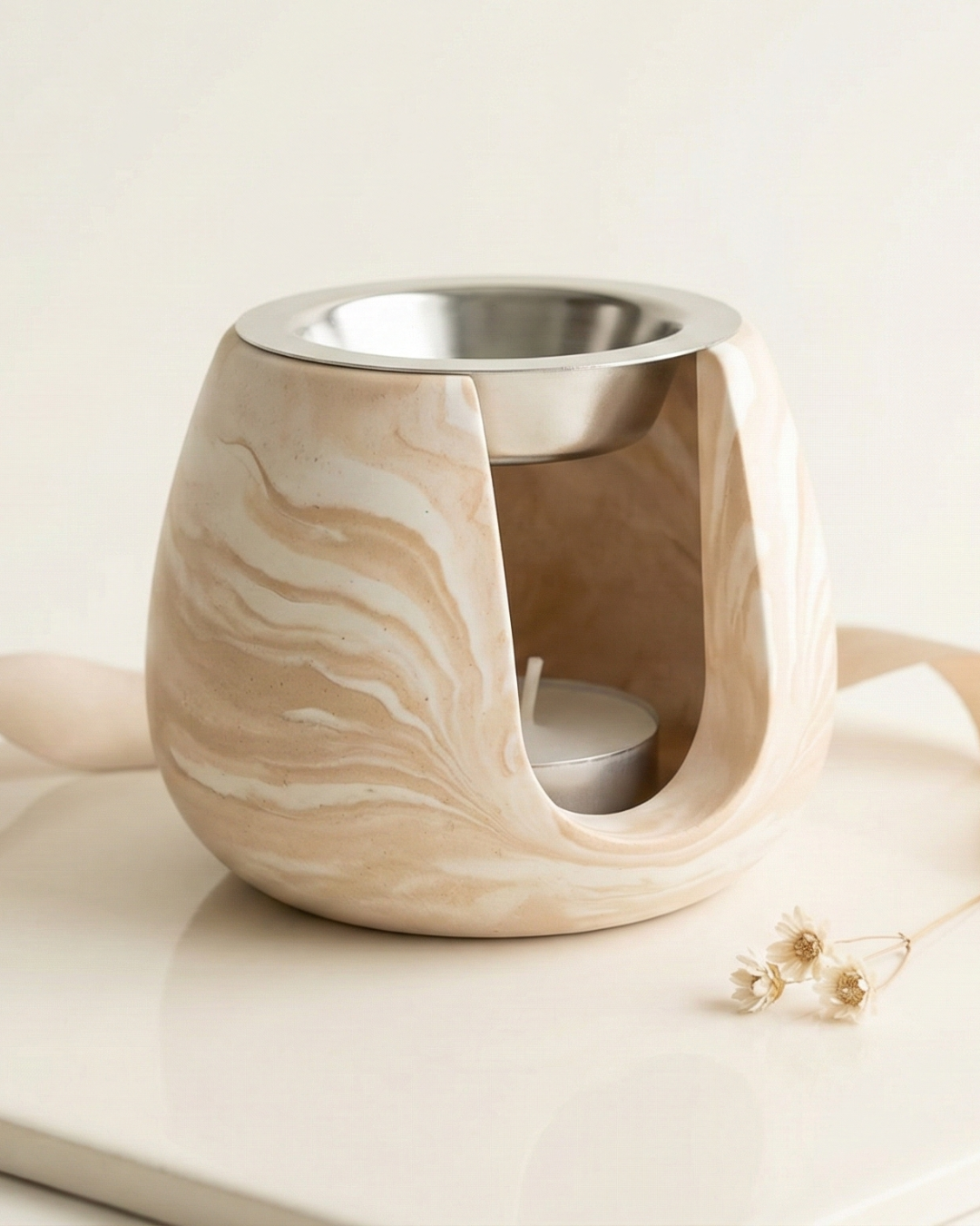 Brûleur pour fondants parfumés cote beige marbré 