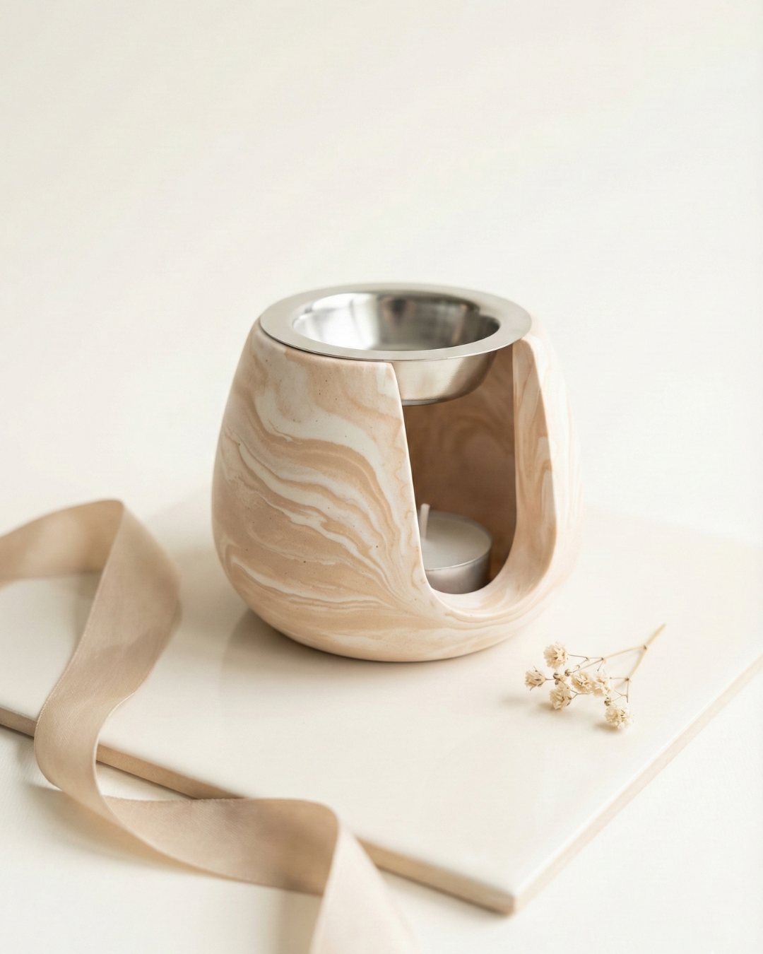 Brûleur pour fondants parfumés cote beige marbré 