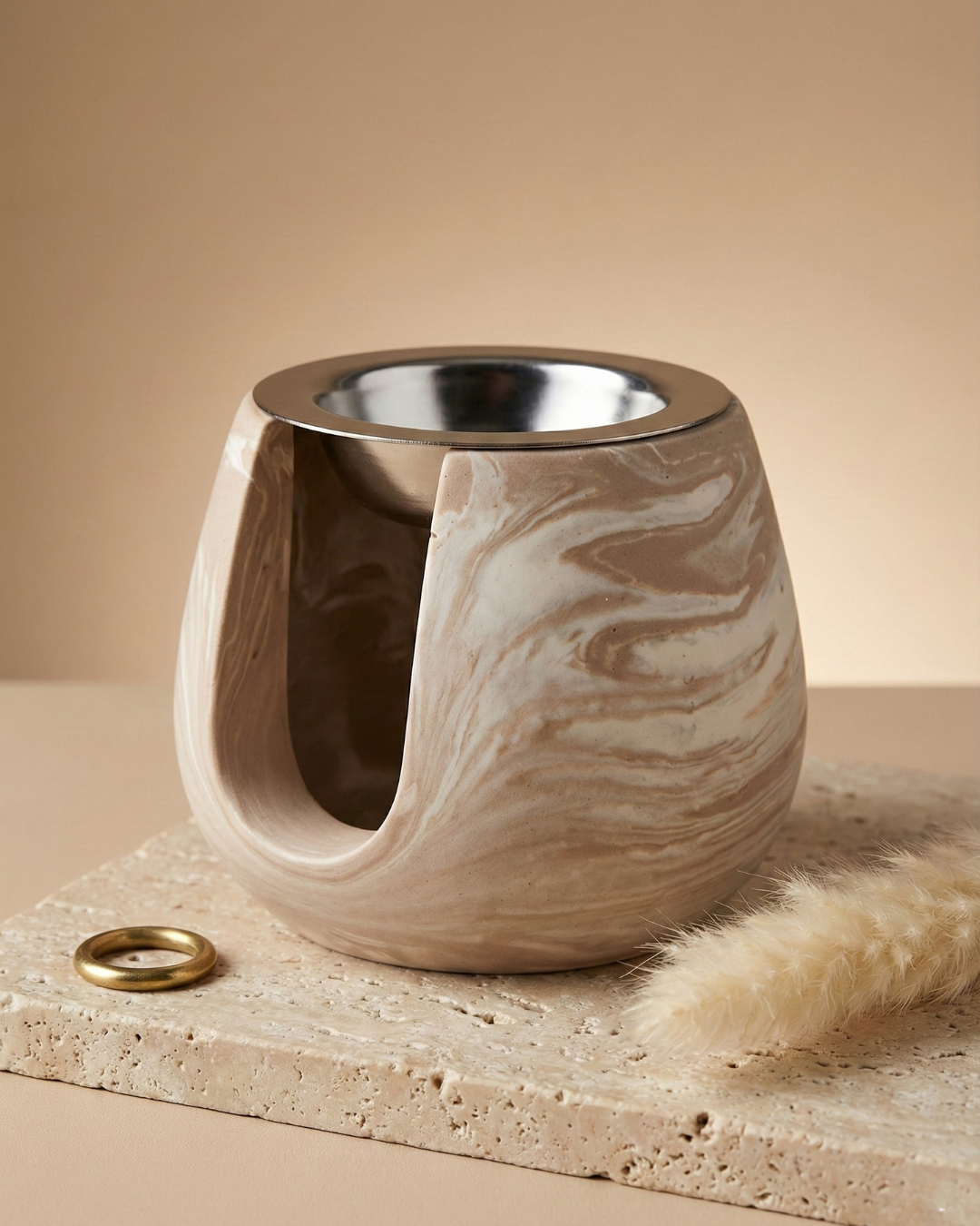 Brûleur pour fondants parfumés cote marron marbré 