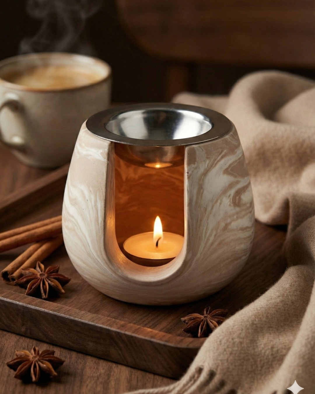 Brûleur pour fondants parfumés cote marron marbré 