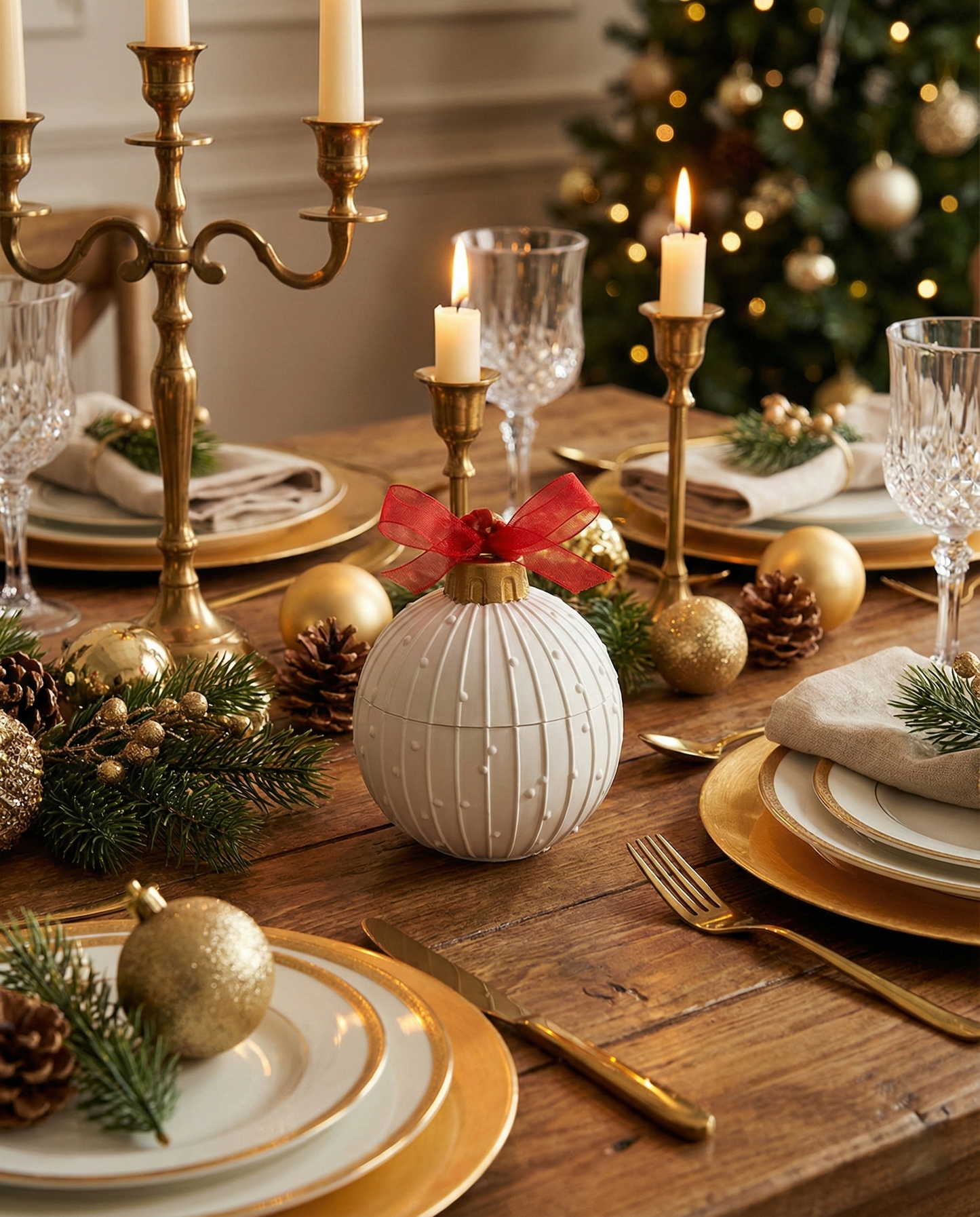 Bougie Boule de Noël Poudre de Riz – Bougie artisanale | Casarte CasArte