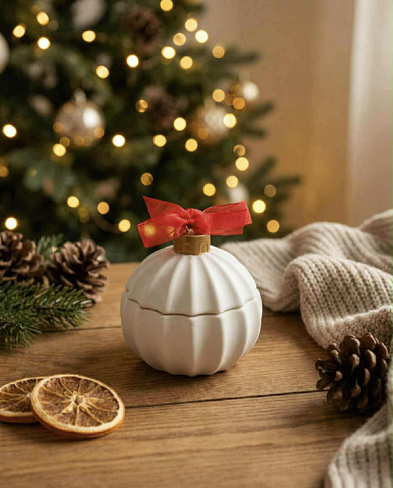 Bougie Boule de Noël Poudre de Riz – Bougie artisanale | Casarte CasArte