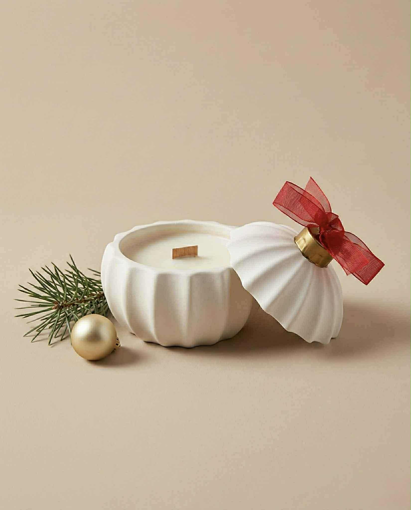 Bougie Boule de Noël Poudre de Riz – Bougie artisanale | Casarte CasArte