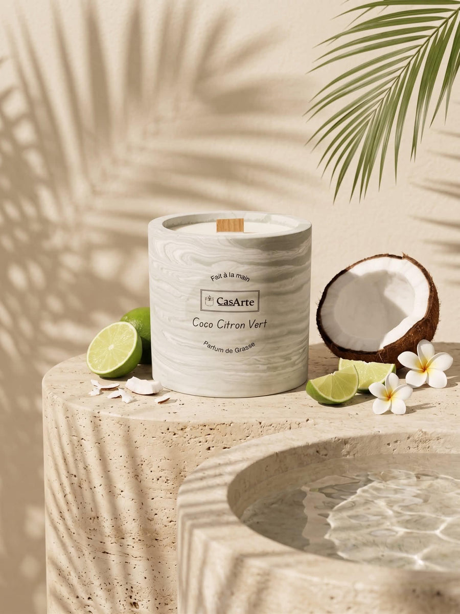 Bougie artisanale Coco Citron Vert Casarte avec mèche en bois