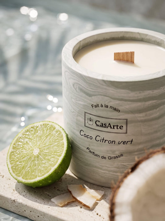 Bougie artisanale Coco Citron Vert Casarte avec mèche en bois