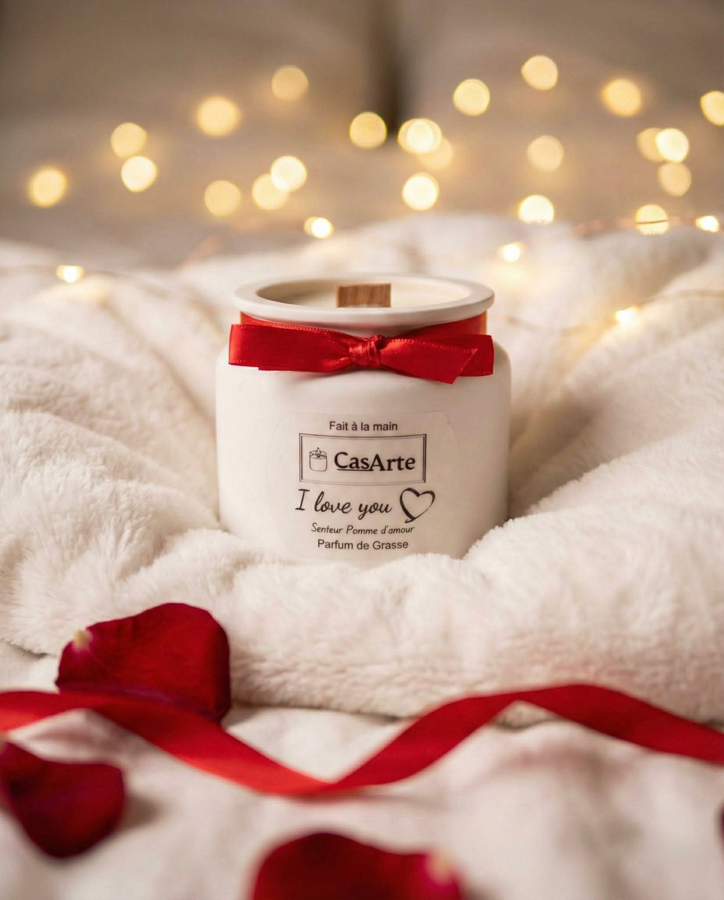 bougie pomme d'amour casarte satin rouge