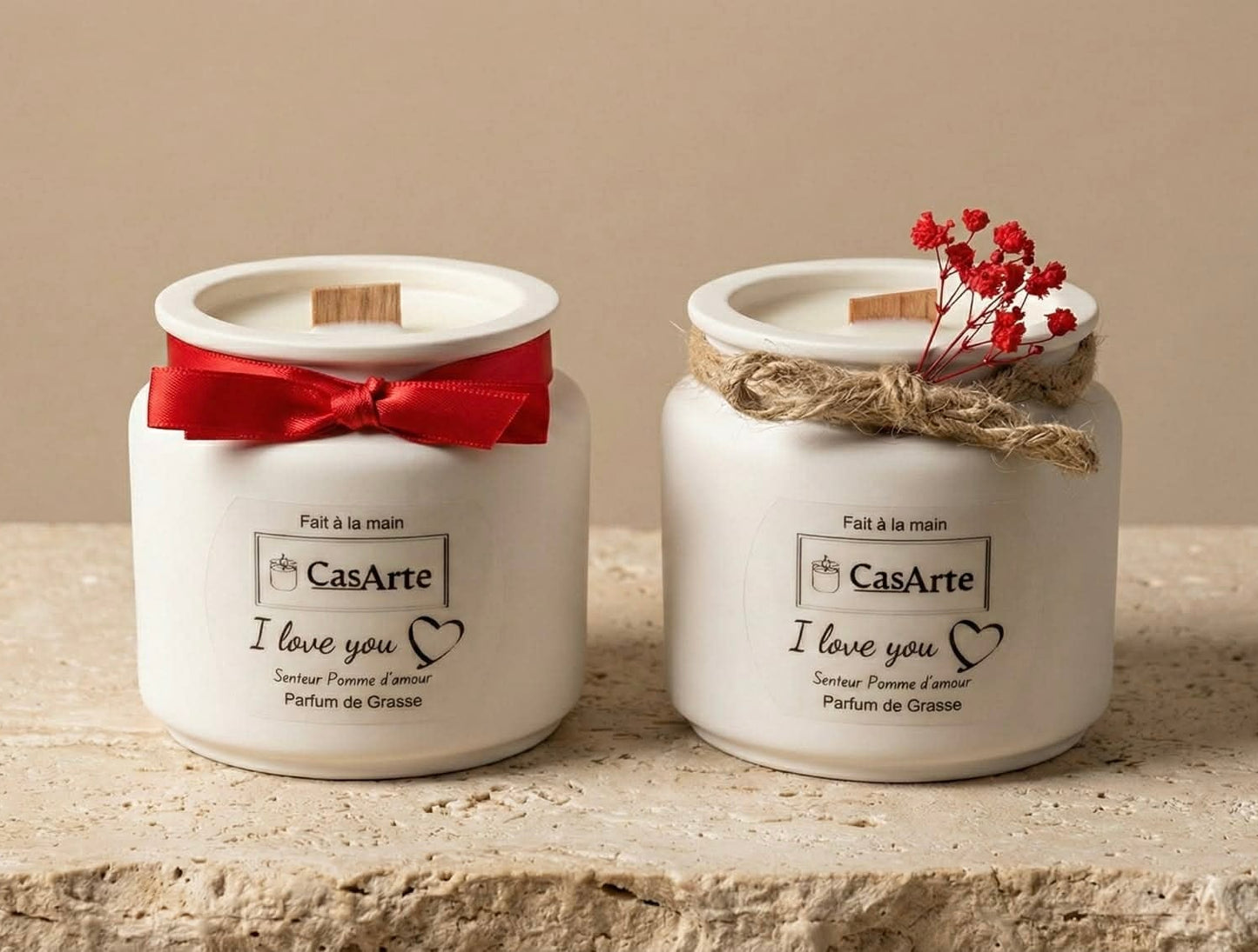 bougie casarte saint valentin, satin & boheme parfum pomme d'amour